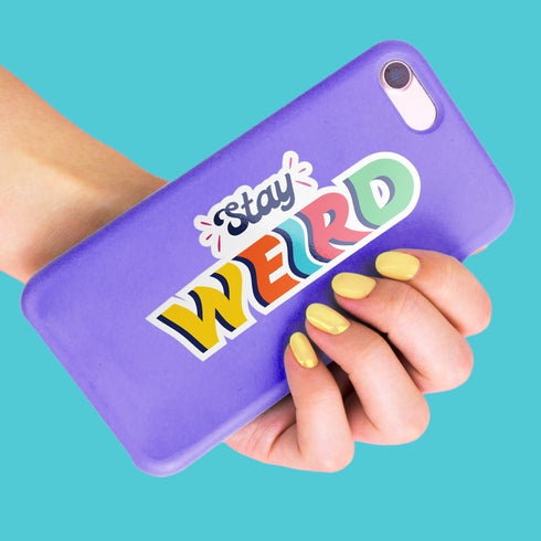 Rainbow "Stay Weird" Premium Vinyl Sticker, Typography Quote, Glossy Laptop Decal